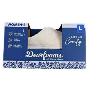 Dearfoams Shoes Womens Size 9.5 White Slipper Mule Cotton Memory Foam Slip On